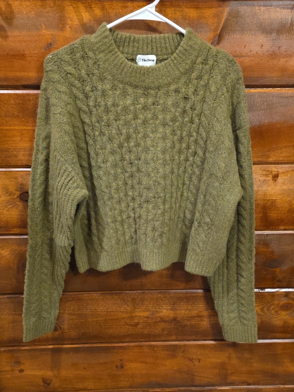 The Drop Olive Cable-Knit Crewneck Sweater